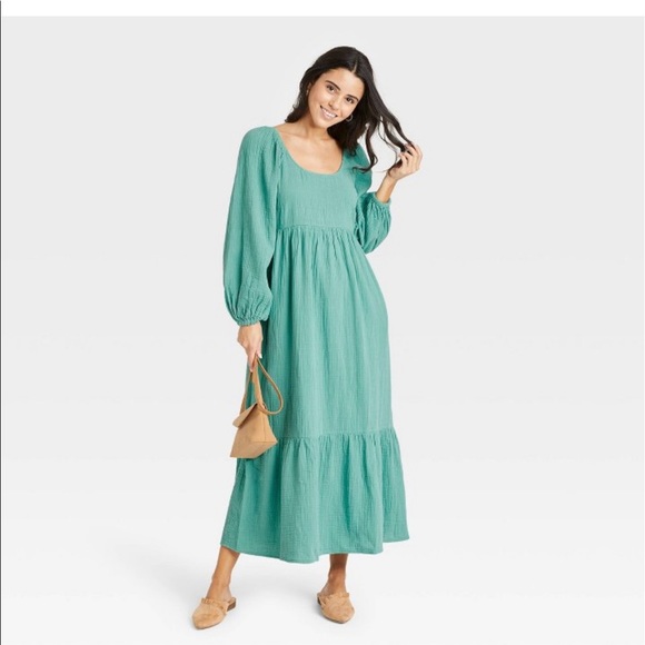 Universal Thread Dresses & Skirts - NEW Balloon Sleeve Teal Green Flowy Square Neckline Long Sleeve Dress